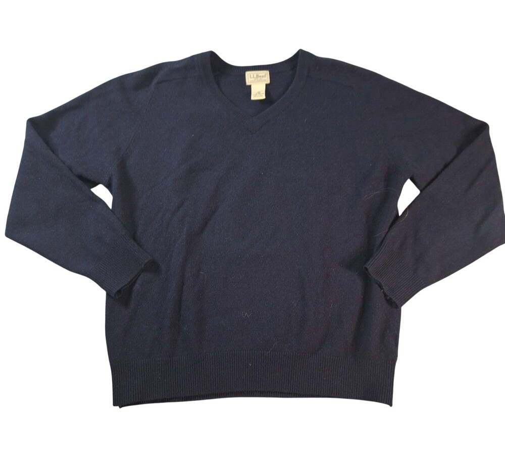 L.L. Bean Sweater Men's Large Blue V-neck 100% Lambs Wool Jumper
